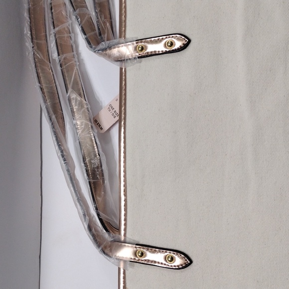 Victoria's Secret Metallic Pink White Canvas Tote Bag - Picture 5 of 10